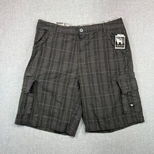 Mambo Australia Plaid Cargo Shorts Men 38 x 10" Gray Drawsting Casual Preppy NEW